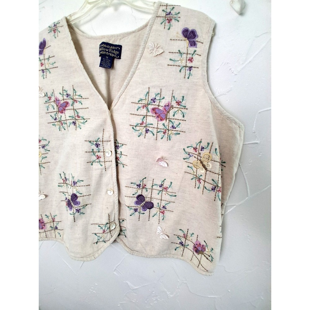 Willow Ridge Vintage Vest Embroidered Flowers And Butterflies Size 1X Cottage - Picture 5 of 8